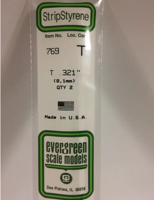 Evergreen Scale Models 0.321in Polystyrene T Channel 2pc