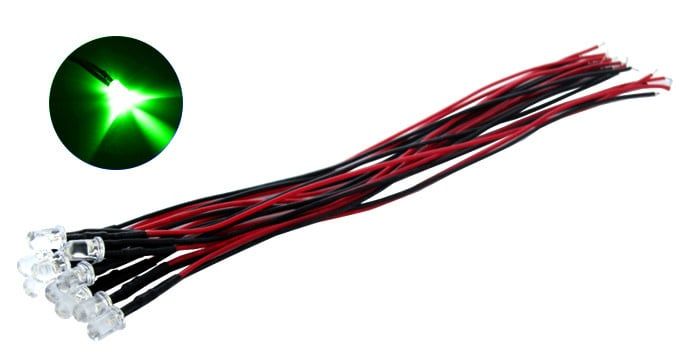 Common Sense R/C Pre-Wired 5mm Bright Green LED Light Bulbs 10pc