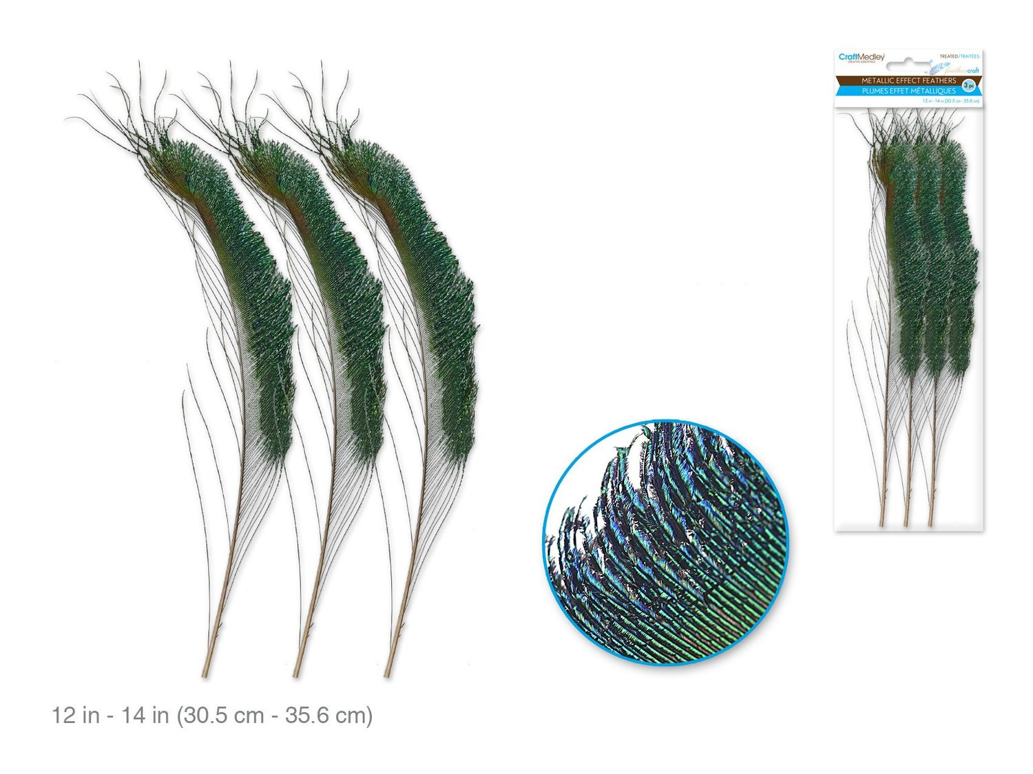 CraftMedley 12-14in Metallic Luster Feathers 3pc