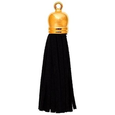 FINAL SALE John Bead Faux Suede Tassle Gold Cap Black 2pc
