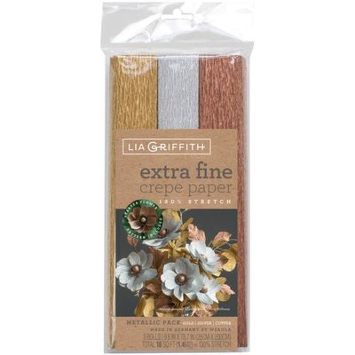 Lia Griffith Extra Fine Crepe Paper Metallic Gold, Silver and Copper 3-pack