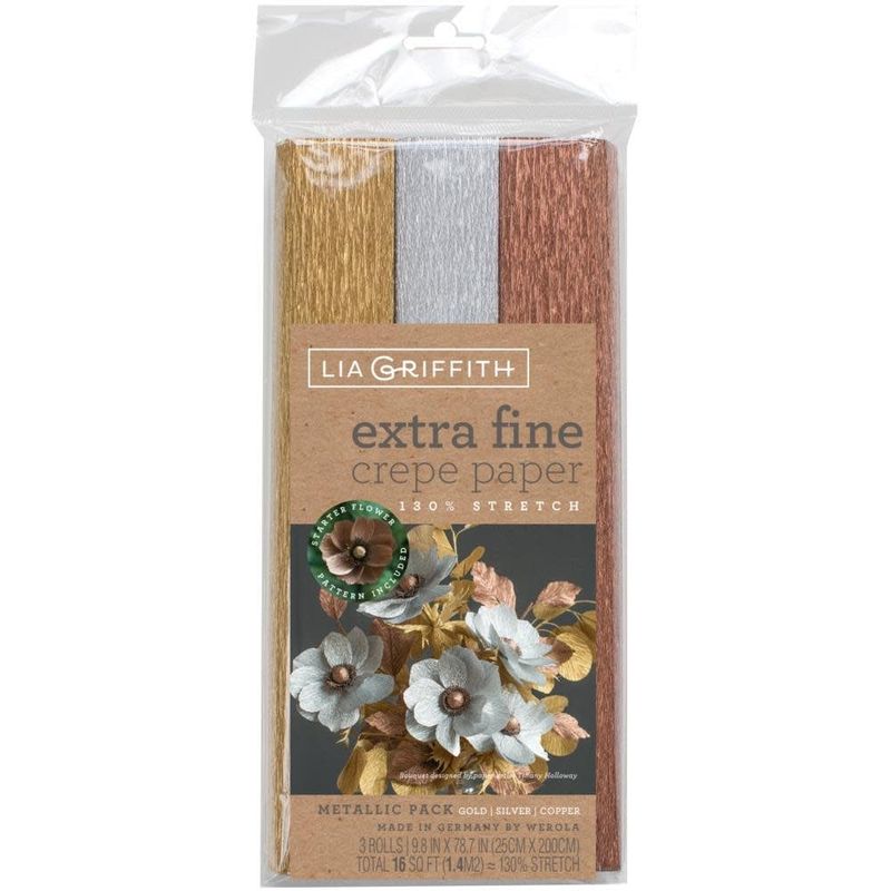 Lia Griffith Extra Fine Crepe Paper Metallic Gold, Silver and Copper 3-pack