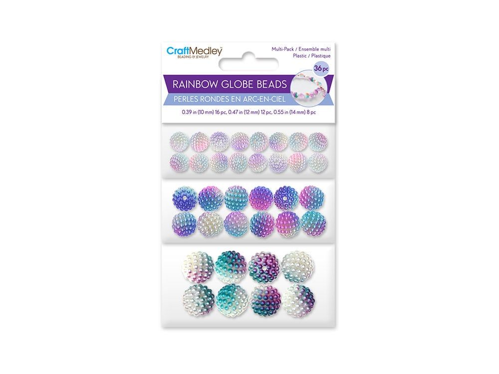 CraftMedley 10/12/14mm Plastic Beads Globe Rainbow Micro Bead Multi Pack 36pc