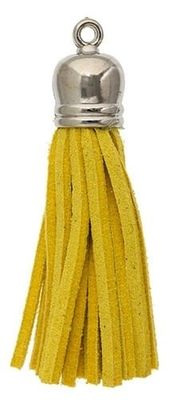 FINAL SALE John Bead Faux Suede Tassle Silver Cap Yellow 2pc
