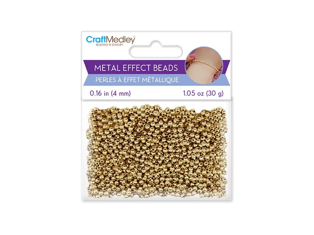 CraftMedley 4mm Metal Effect Beads Luster Electroplated Round Gold 30g
