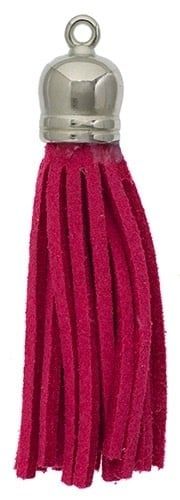 John Bead Faux Suede Tassle Silver Cap Hot Pink 2 pcs