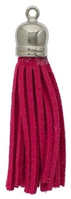 FINAL SALE John Bead Faux Suede Tassle Silver Cap Hot Pink 2pc