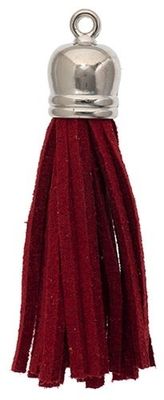 FINAL SALE John Bead Faux Suede Tassle Silver Cap Red 2pc