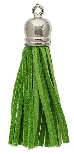 John Bead Faux Suede Tassle Silver Cap Green 2 pcs
