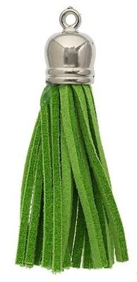 FINAL SALE John Bead Faux Suede Tassle Silver Cap Green 2pc