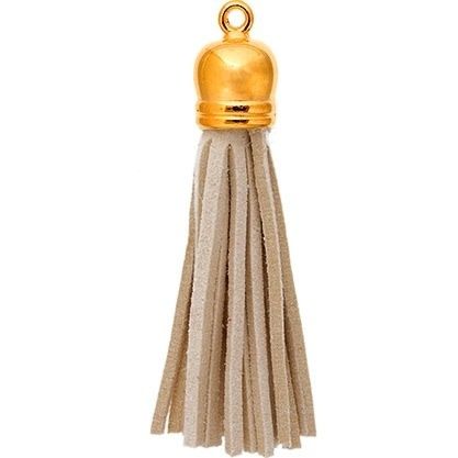 John Bead Faux Suede Tassle Gold Cap Ivory 2 pcs