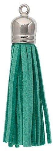 John Bead Faux Suede Tassle Silver Cap Turquoise 2 pcs