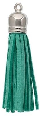 John Bead Faux Suede Tassle Silver Cap Turquoise 2pc