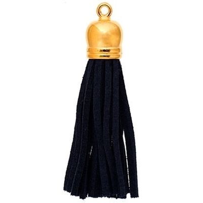 FINAL SALE John Bead Faux Suede Tassle Gold Cap Navy 2pc