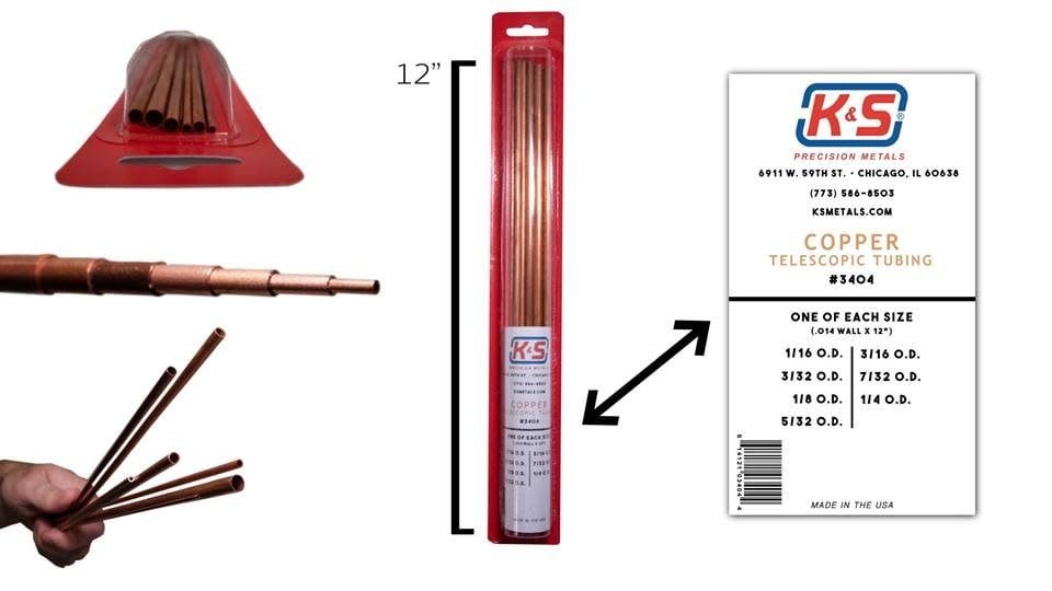 K&amp;S Engineering 1/16x1/4x0.014x12in Copper Telesopic Tubing