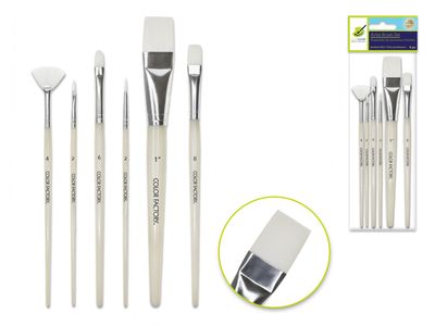 Color Factory Artist Brush Set White Synthetic Hair MultiSet 6pc
