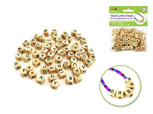Krafty Kids Wood Beads 10mm Letter Beads Natural 70pc