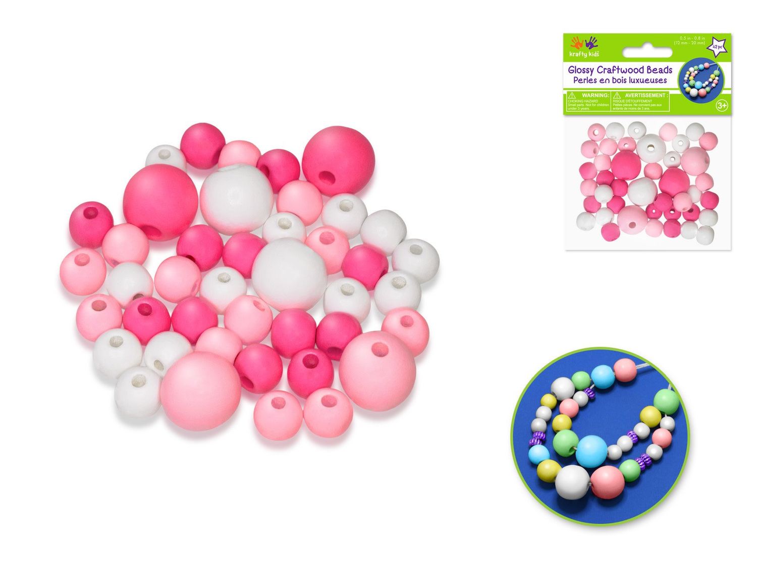 Krafty Kids Glossy Round Beads Assorted Pink Medley 42pc