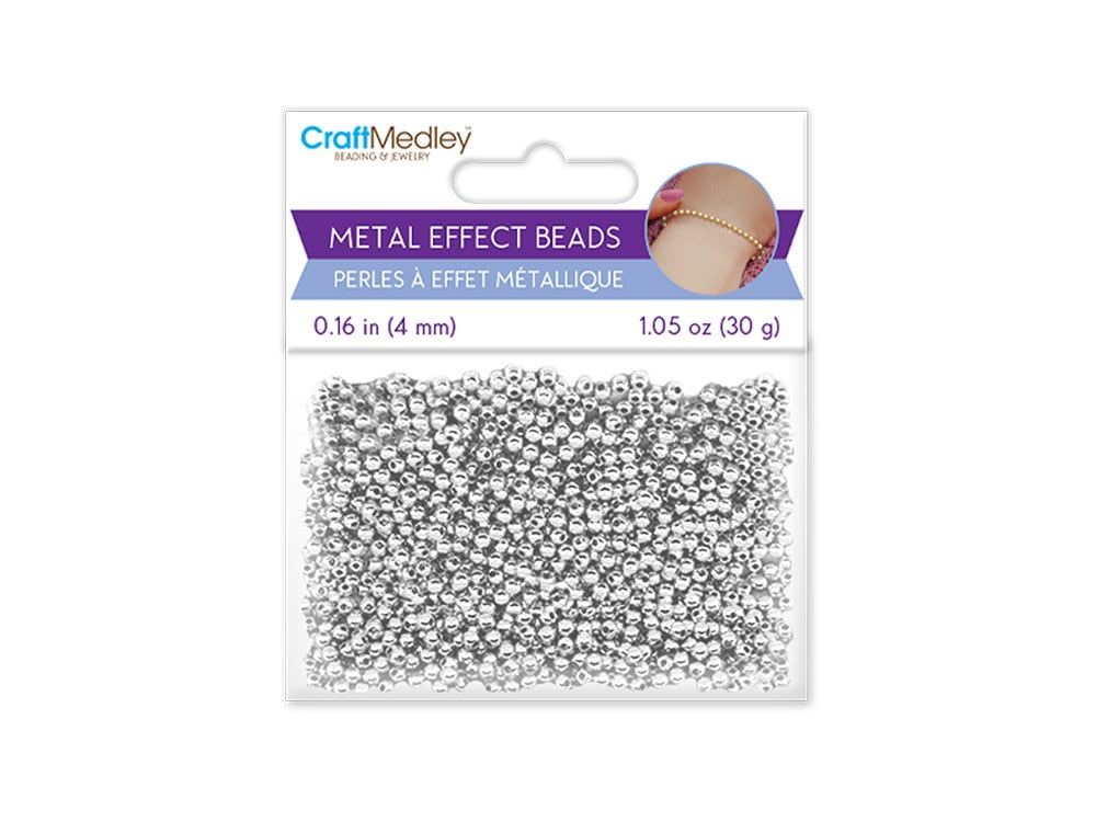 CraftMedley 4mm Metal Effect Beads Luster Electroplated Round Silver 30g