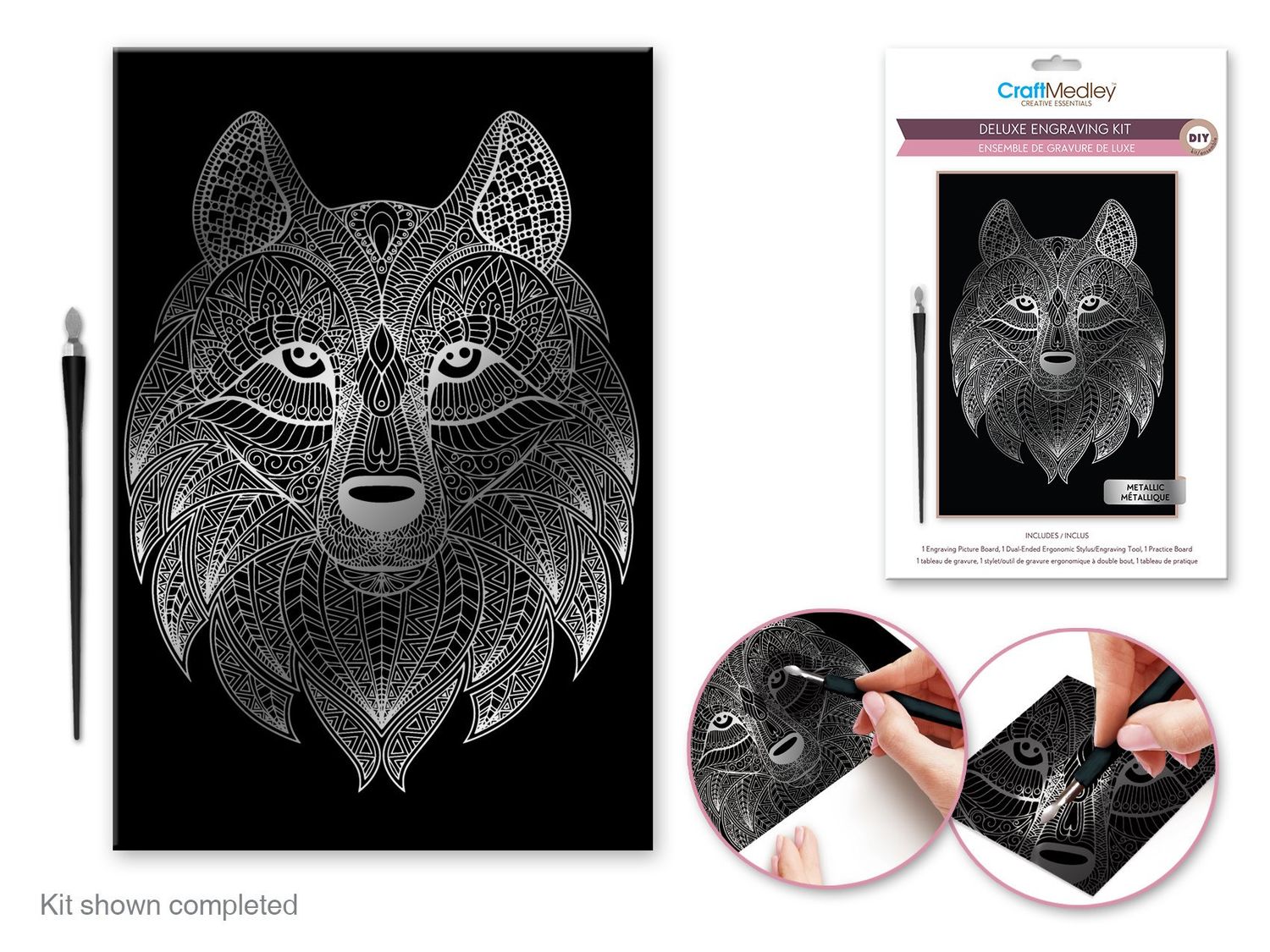CraftMedley Deluxe Engraving Art DIY Kit Metallic Wolf