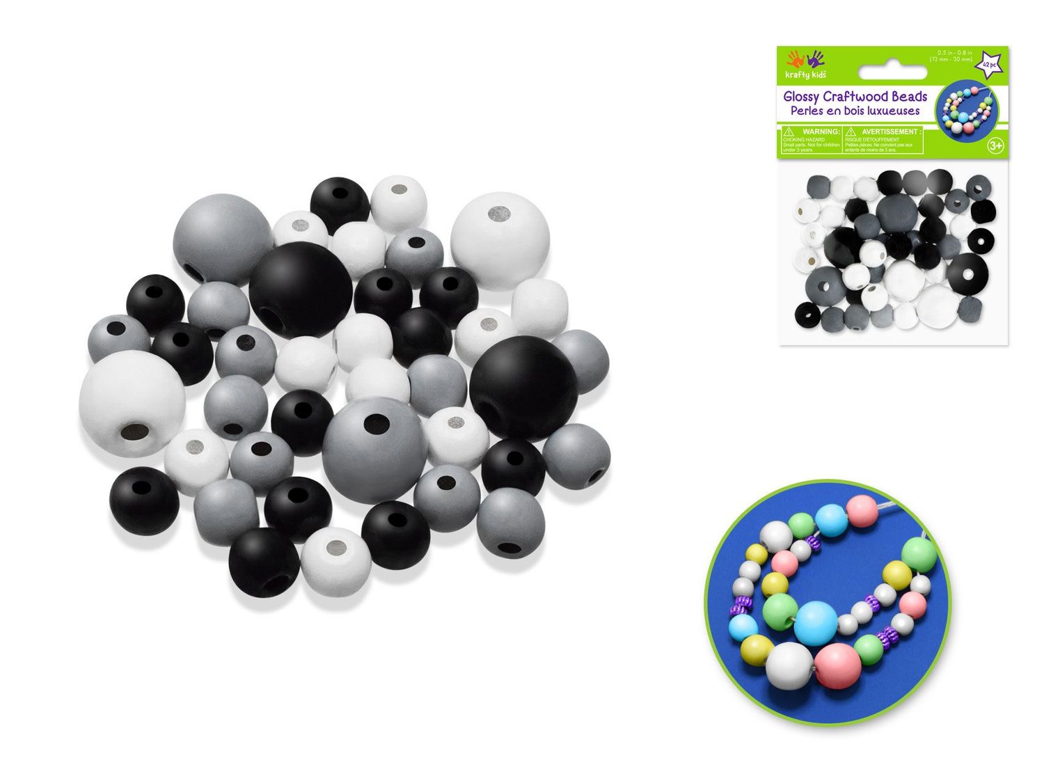 Krafty Kids Glossy Round Beads Assorted Classic 42pc