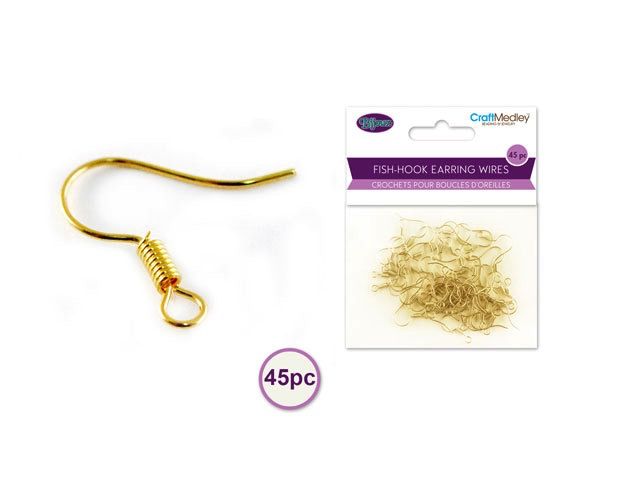CraftMedley 3/4in Fish-Hook Earring Wires Gold 45pc