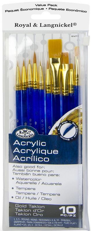 Royal &amp; Langnickel Gold Taklon Super Value Pack Brush Set 10/Pkg