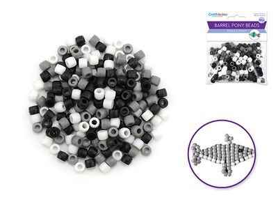 CraftMedley 8x6mm Pony Beads Barrel Color Mix Black and White 200pc
