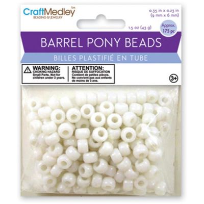 CraftMedley 9x6mm Pony Beads Barrel Standard White 175pc