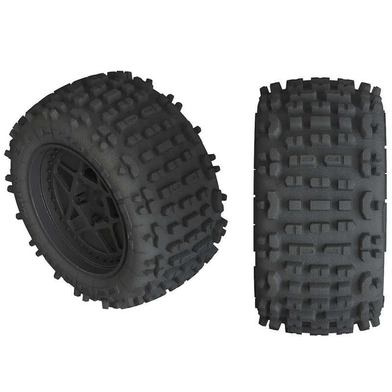 Arrma 1/10 dBoots Backflip LP Front/Rear 3.8 Pre-Mounted Tires, 17mm Hex, Black 4S 2pc