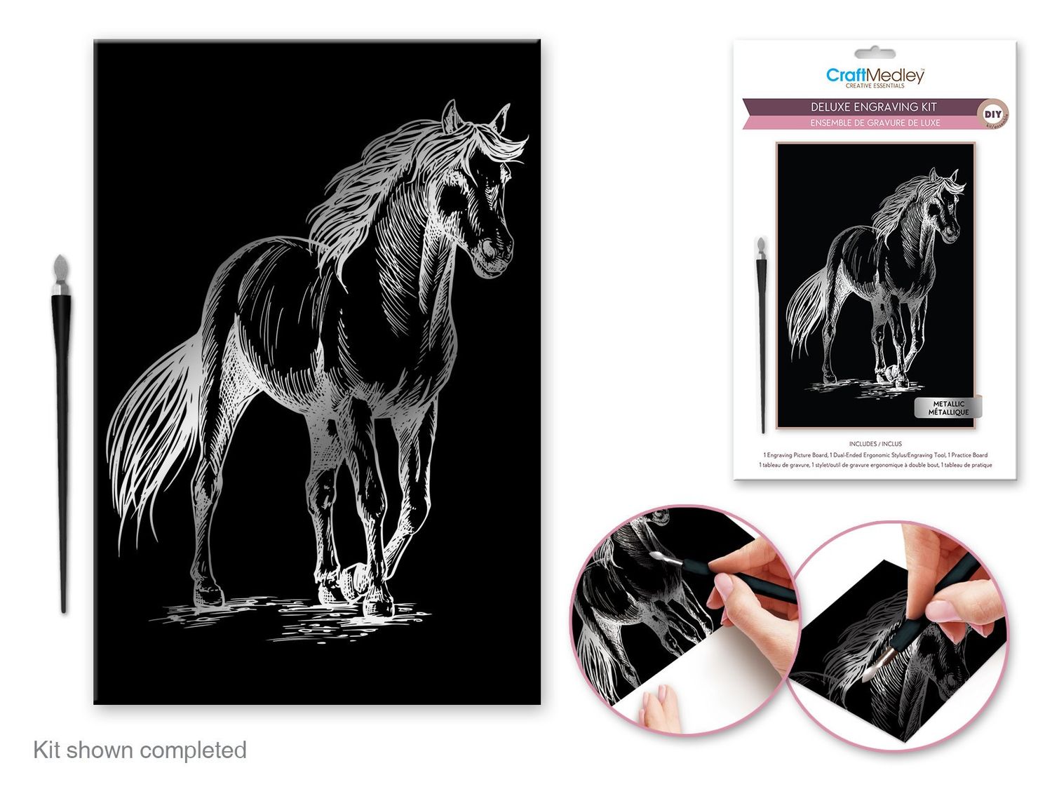 CraftMedley Deluxe Engraving Art DIY Kit Metallic Horse