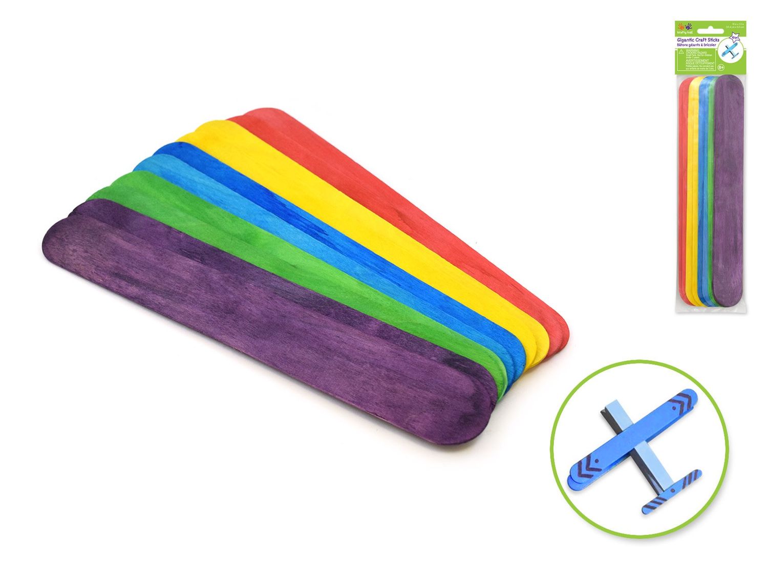 Krafty Kids Craftwood: 10"x1.3" Gigantic Craft Sticks 10 pk B Colored