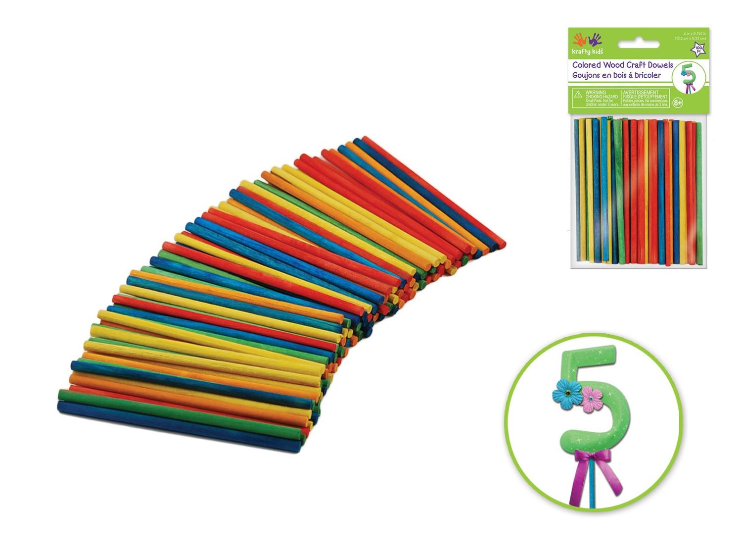 Krafty Kids Colored Wood Dowel 1/8"x 4" 100 Pack