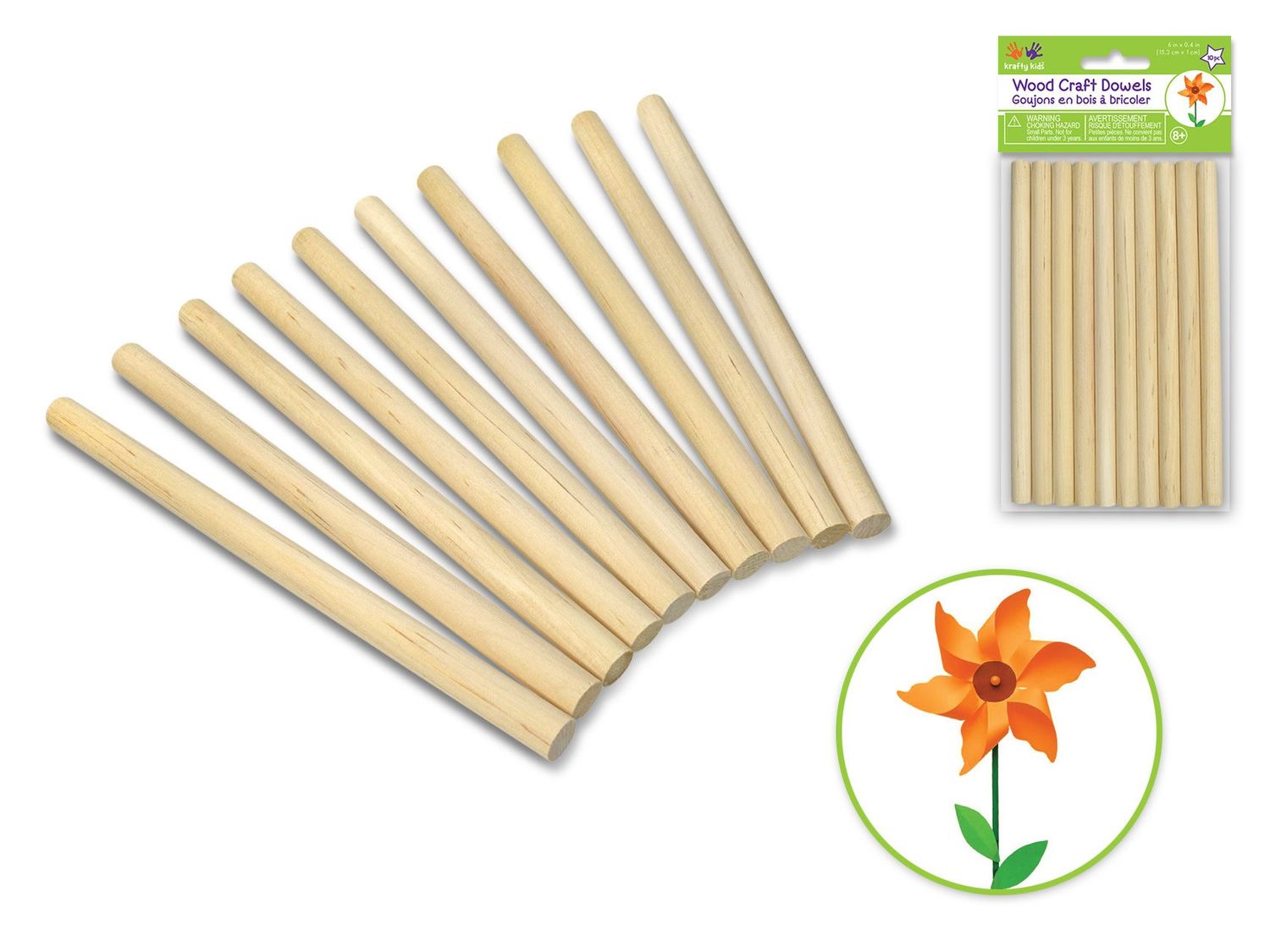 Krafty Kids Craftwood Natural Dowel 3/8"x 6" 10 Pack