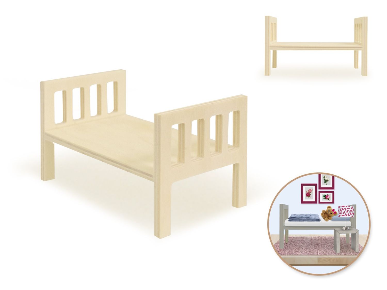 MultiCraft Wood Craft 4.8x2.7x2.8in Mini DIY Bed Frame