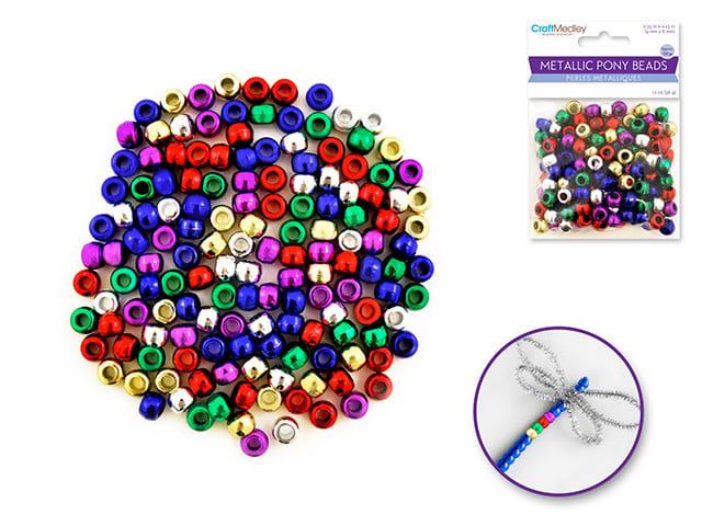 CraftMedley 9x6mm Pony Beads Barrel Metallic Multi Mix 150pc