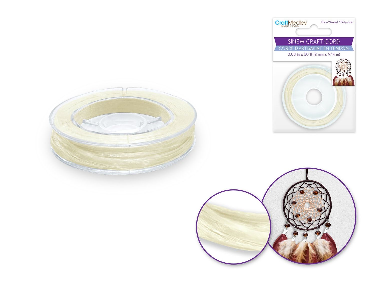CraftMedley 10ydx2mm Jewelry Craft Cord Sinew Poly Waxed White