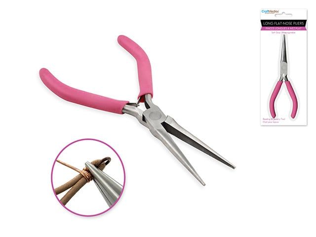CraftMedley Beading Jewelry Tool Long Flat Nose Pliers with Soft Grip Handle
