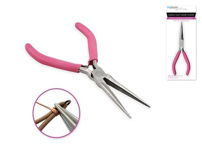 CraftMedley Beading Jewelry Tool Long Flat Nose Pliers with Soft Grip Handle
