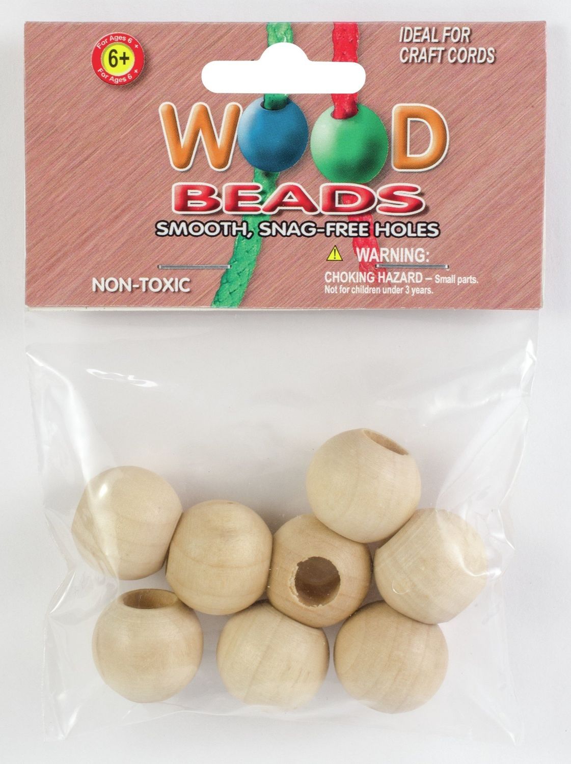 Pepperell Round Wood Beads Natural 20mm 8pc