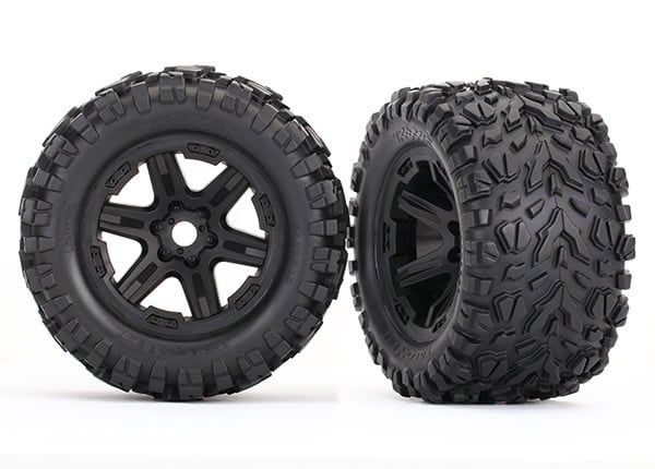 Traxxas Tires &amp; wheels, assembled, glued (black Carbide wheels, Talon EXT tires, foam inserts) (2)