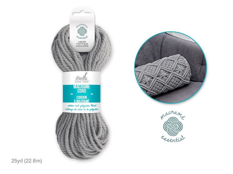 Needle Crafter 4mm Macrame Cord 25yds (22.8m) C) Light Grey
