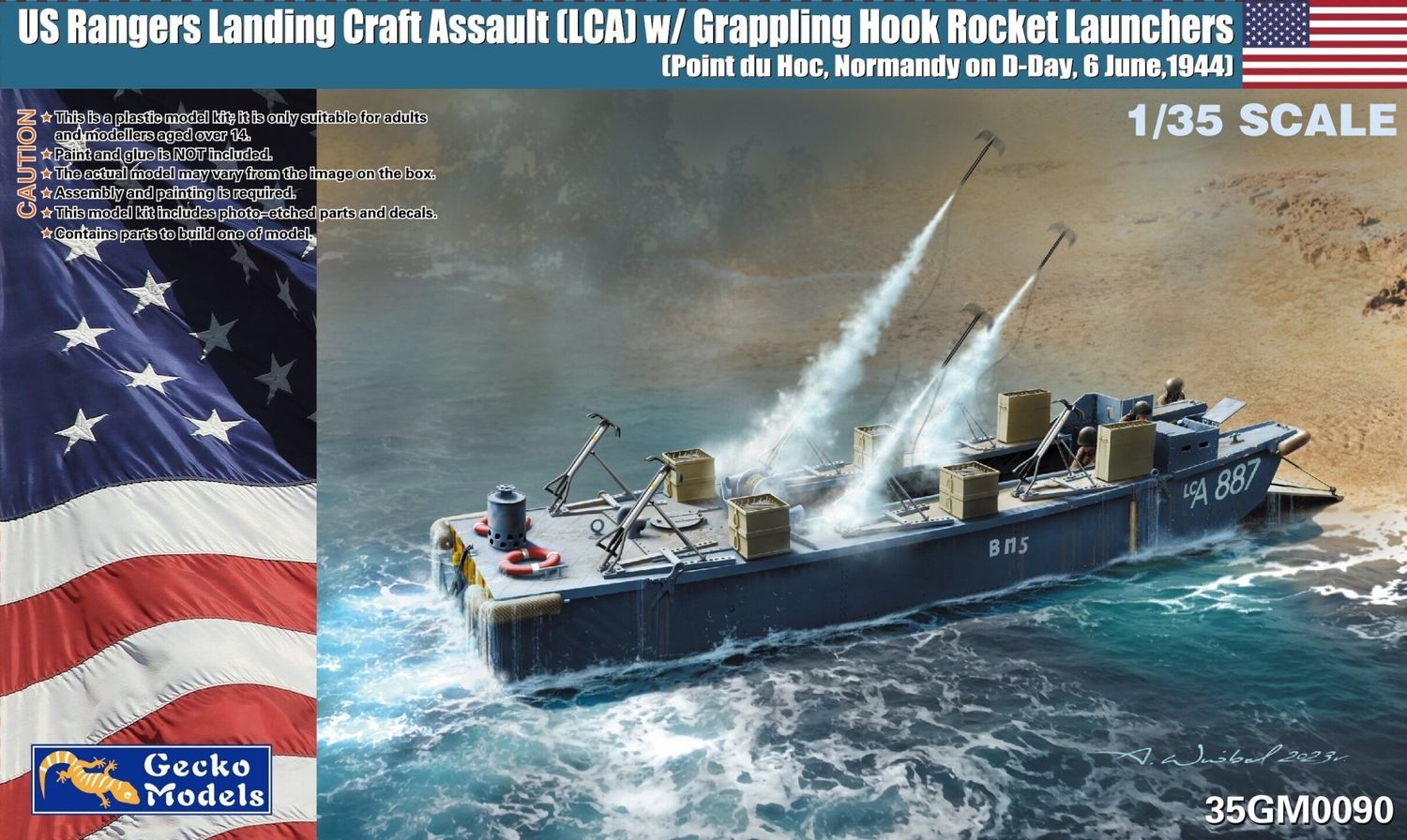 Gecko 1/35 US Rangers Landing Craft Assault (LCA) w/Grappling Hook Rocket Launchers, D day Normandy, 6th June 1944.