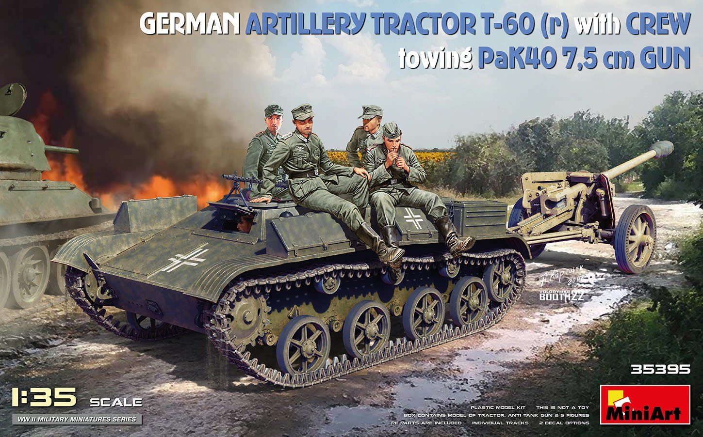 Miniart 1/35 German Artillery Tractor T 60(r) &amp; Crew Towing PaK40 Gun