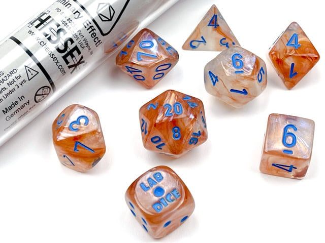 Borealis Rose Gold and Light Blue Luminary 7pc Dice Set