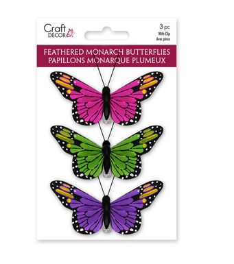 Craft Decor Feathered Monarch Butterflies with Gator Clips Bright 3pc
