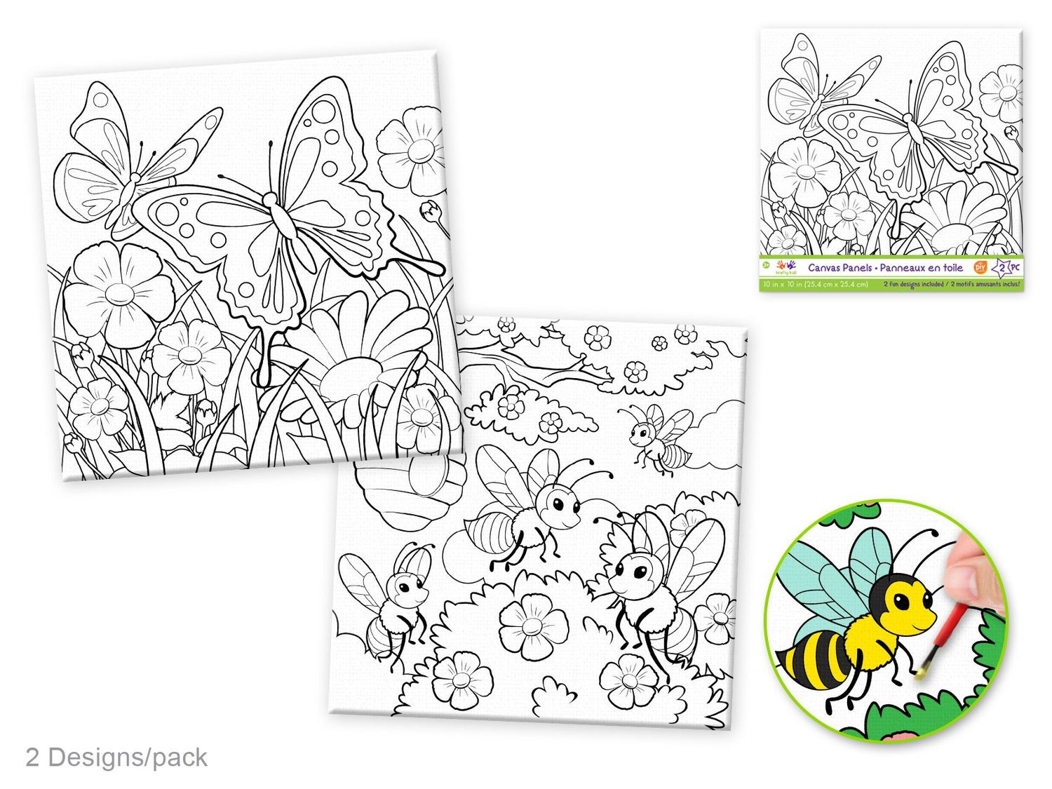 Krafty Kids 10x10in DIY Canvas Panels 2pc Flying Friends Asst