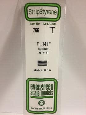 Evergreen Scale Models 0.141in Polystyrene T Channel 3pc