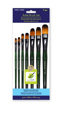 Color Factory Artist Brush Set Fierce Art Set Wood Handle Filbert 7pc