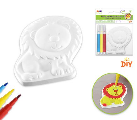 Krafty Kids DIY Plaster Medallion Coloring Kit Markers Lion Krafty Kids DIY Plaster Medallion Coloring Kit Markers Lion